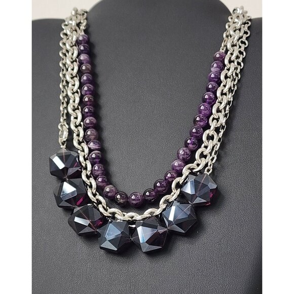 Lia Sophia Layered Amethyst Convertible 5 pc Necklace Sterling Silver - Picture 2 of 16